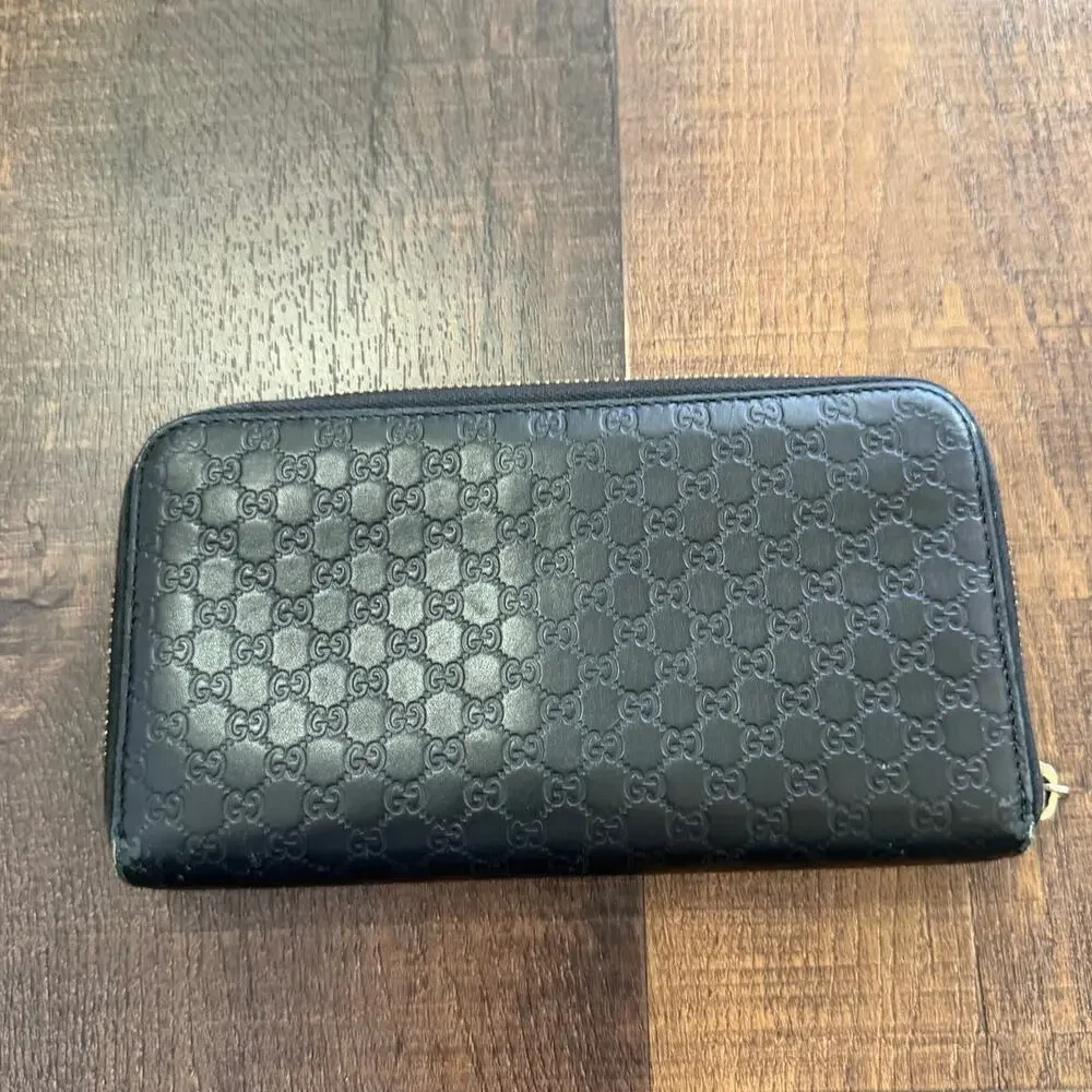 Gucci Guccissima Zip Around Wallet Black Leather GG Embossed Long Wallet - Picture 7 of 14